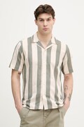 Lindbergh koszula męska z dodatkiem lnu beżowa w paski 30.203419