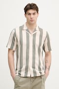 Lindbergh koszula męska z dodatkiem lnu beżowa w paski 30.203419