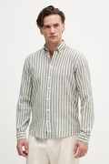 Lindbergh koszula męska z lnem zielona w paski 30.203492R