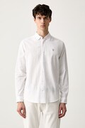 U.S. Polo Assn. koszula safari męska z lnem LINEN BLEND LS biała gładka MUP3248