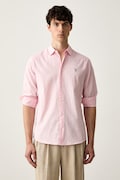 U.S. Polo Assn. koszula safari męska z lnem LINEN BLEND LS różowa gładka MUP3248
