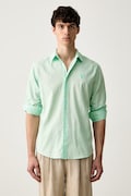 U.S. Polo Assn. сорочка "сафарі" чоловіча з льоном LINEN BLEND LS зелена однотонна MUP3248