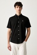 U.S. Polo Assn. koszula męska z dodatkiem lnu LINEN BLEND SS czarna gładka MUP3254