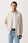 Tommy Jeans koszula męska z lnem beżowa w paski DM0DM22755