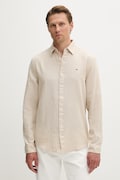 Tommy Jeans πουκάμισο ανδρικό με λινό μπεζ απλό DM0DM22761