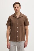 Tommy Jeans koszula męska z lnem brązowa gładka DM0DM23058