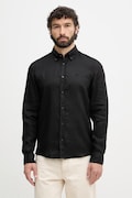 BOSS πουκάμισο ανδρικό λινό LIAM μαύρο απλό 50556077