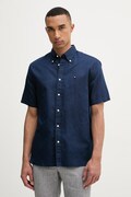 Tommy Hilfiger košile pánská se lnem námořnická modrá hladká MW0MW42450