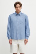 A.P.C. košile pánská s bavlnou a lnem modrá hladká COHNN.H12648