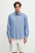 A.P.C. En Lin koszula męska z bawełną niebieska gładka COHNN.H12648