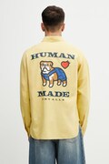 Human Made koszula męska z dodatkiem lnu żółta z nadrukiem HM31SH001