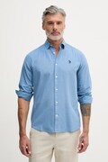 U.S. Polo Assn. košeľa pánska s bavlnou LINEN BLEND LS modrá hladká MUP3248