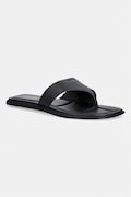 Calvin Klein șlapi pentru femei, din piele FLAT SANDAL THONG LTH negri HW0HW02866