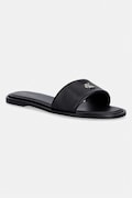 Calvin Klein чехли дамски от кожа ROUND FLAT SNDL LTH BAR HW 2 черни HW0HW02925
