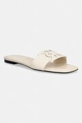 Calvin Klein klapki damskie skórzane SQUARE FLAT SANDAL EMBLEM beżowe HW0HW03128
