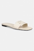 Calvin Klein klapki damskie skórzane SQUARE FLAT SANDAL EMBLEM beżowe HW0HW03128
