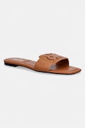 Calvin Klein klapki damskie skórzane SQUARE FLAT SANDAL EMBLEM brązowe HW0HW03128