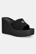 Calvin Klein дамски чехли със скосена пларформа WEDGE 70 SNDL CANV MG черни HW0HW03134