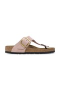 Birkenstock japonki nubukowe Gizeh Big Buckle kolor różowy na płaskim obcasie 1027095