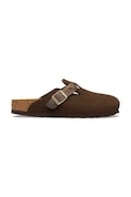 Birkenstock klapki zamszowe Boston damskie kolor brązowy 1031716