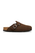 Birkenstock pantofle na plochém podpatku dámské semišové Boston SFB LEVE hnědé 1031637