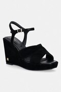 Tommy Hilfiger sandály na klínku semišové SUEDE WRAPPED HIGH WEDGE černé FW0FW09218