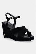 Tommy Hilfiger sandály na klínku semišové SUEDE WRAPPED HIGH WEDGE černé FW0FW09218