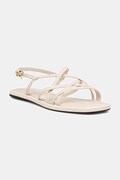 Tommy Hilfiger sandały damskie skórzane FLAT STRAPPY SANDAL LTH beżowe FW0FW09220