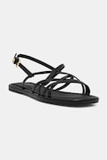 Tommy Hilfiger σανδάλια Γυναικεία δερμάτινα FLAT STRAPPY SANDAL LTH μαύρα FW0FW09220