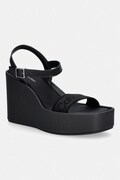 Calvin Klein sandały na koturnie WEDGE 70 SNDL WEBBING LTH czarne HW0HW02882