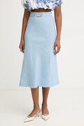 Pinko spódnica z lnem niebieska gładka 106535 A34G