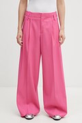 Kenzo pantaloni de lână culoarea roz, lat, high waist, FG52PA1259TF