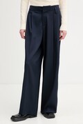 Kenzo pantaloni de lână culoarea bleumarin, lat, high waist, FG52PA1259TF