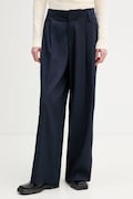 Kenzo pantaloni de lână culoarea bleumarin, lat, high waist, FG52PA1259TF