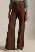 Polo Ralph Lauren spodnie damskie z bawełną brązowe high waist 211A10723