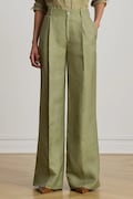Lauren Ralph Lauren nohavice palazzo dámske s ľanom zelené high waist 200P13458