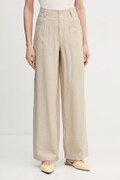 Dkny spodnie damskie kolor beżowy proste high waist P41KTR48
