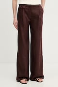 Bardot spodnie lniane damskie kolor brązowy szerokie high waist 60311PB