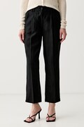 Sisley spodnie damskie lniane czarne high waist 4TTSLF08Q