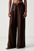 Haveone spodnie straight damskie z wiskozą brązowe high waist PIA-Q551