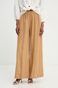 Haveone spodnie wide leg damskie bawełniane beżowe high waist PNO-Q254