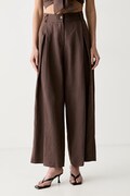 ViCOLO spodnie culottes damskie lniane brązowe high waist TAB0434