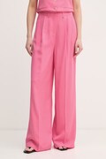 Lola Casademunt spodnie damskie z lnem różowe high waist LS2614038