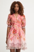 Hale Bob sukienka z jedwabiem Kaeli różowa roślinna 62DW624A