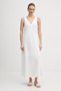 Dkny sukienka lniana kolor biały maxi rozkloszowana P4KBCZ70