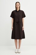 Lacoste letní šaty hladké s vlnou hnědé EF0197
