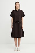 Lacoste letní šaty hladké s vlnou hnědé EF0197