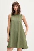 Tommy Jeans sukienka letnia z lnem zielona gładka DW0DW22343