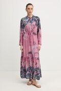 MUNTHE sukienka z dodatkiem jedwabiu BERNADETTE kolor różowy maxi rozkloszowana 261131726131