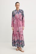 MUNTHE sukienka z dodatkiem jedwabiu BERNADETTE kolor różowy maxi rozkloszowana 261131726131